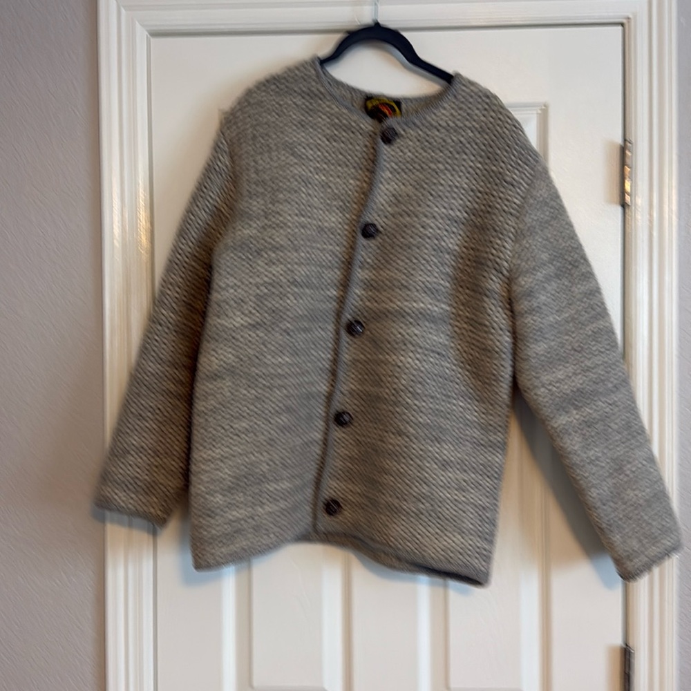 Tiroler men’s light gray wool cardigan sweater from Austria.